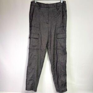 White House Black Market Gray Linen Blend Elevated Cargo Pants Size 10 Long